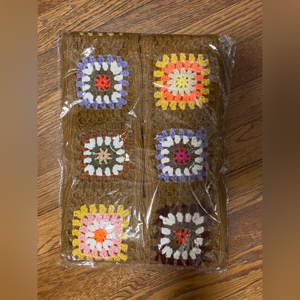 NWT Crochet Granny Square Over-the-Knee Socks• Tan Multicolor • Boho Cottagecore